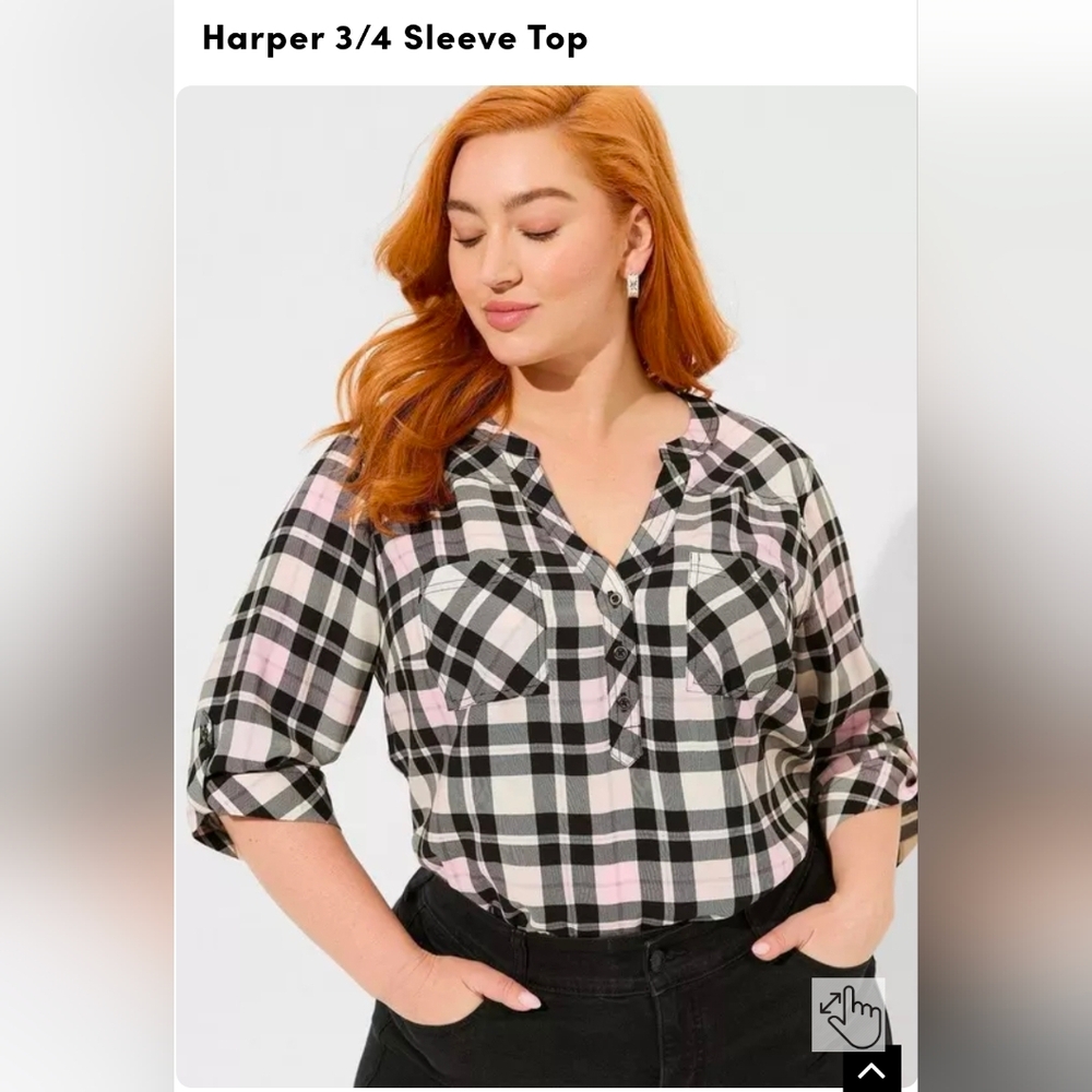Torrid Harper Plaid Blouse with Pink Highlights